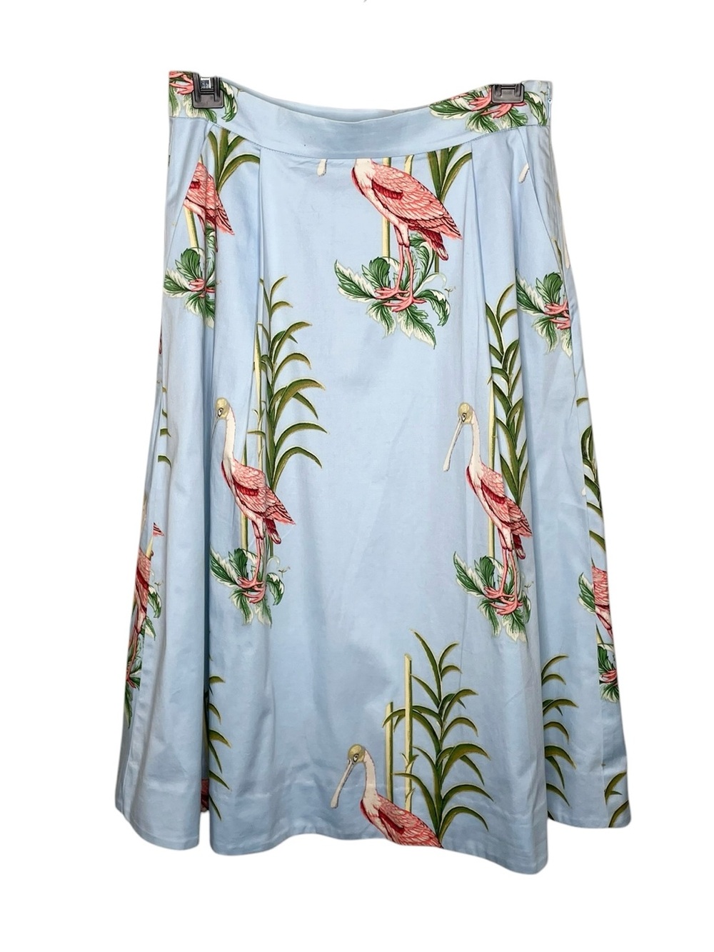 Ann Taylor Flared Skirt Blue Pink Tropical Bird Print Lined Pocket - Picture 4 of 12